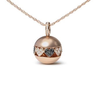 House of Brilliance 18K Rose Gold 3/8 Cttw Black and White Diamond Ball with Filigree Heart and Cluster Design 18 Pendant Necklace