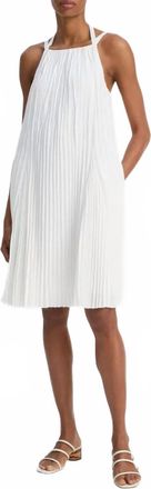 Vince Pleated A- Line Pintuck Mini Dress In White