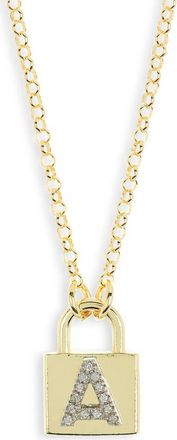 Meshmerise Diamond Padlock Initial Pendant Necklace - 0.12ct. in Yellow-A at Nordstrom Rack