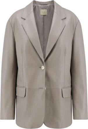 Alysi Zachte Leren Blazer - Dames - Blazers - Grijs - XS - Leer - Jassen