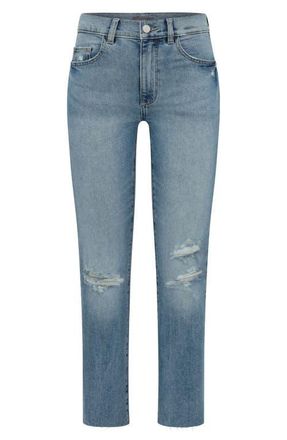 DL1961 Patti High Waist Raw Hem Ankle Straight Leg Jeans in Droplet Distressed at Nordstrom, Size 31