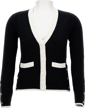 Thom Browne V-Neck Cardigan With Contrasting Trim And Button Closure