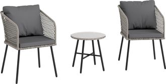 OUTSUNNY 3 Piece Rattan Bistro Set with Cushions - Natural wood finish | TJ Hughes