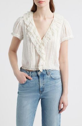 D&ocirc;en Bernadette Pleated Lace Ruffle Trim Top in Salt at Nordstrom, Size Xx-Small