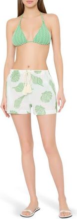 Milly Corried Embroidered Tie Waist Shorts in White/Green at Nordstrom, Size X-Small