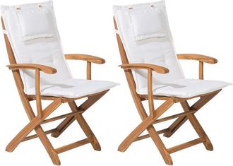 Beliani Beliani - Set of 2 Wooden Garden Folding Chairs Outdoor Dining Off-White Cushion Maui