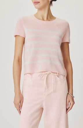 Splendid Emerson Stripe Short Sleeve Sweater in Rose Petal Pink/Shell at Nordstrom, Size X-Large