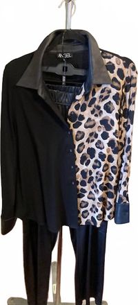 Angel Womens Shirt Jacket With Vegan Leather Trim In Black & Leopard