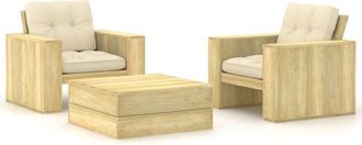 vidaXL Set Muebles De Jard&iacute;n Y Cojines 3 Pzas Madera Pino Impregnada Vidaxl