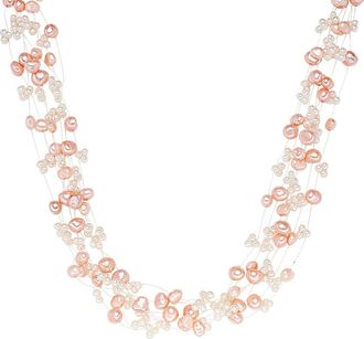 Valero Pearls Womens Fresh Water Cultured Pearl Necklace - Pink Sterling Silver - One Size