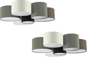 Loops 2 PACK Wall Flush Ceiling Light White Shade Brown Grey White Black Fabric 6x E27