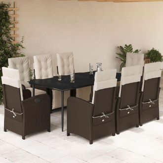 vidaXL Set Comedor Para Jard&iacute;n 9 Pzas Y Cojines Rat&aacute;n Sint&eacute;tico Marr&oacute;n Vidaxl
