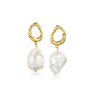 Ross-Simons 7-15mm Cultured Baroque Pearl Drop Earrings in 18kt Gold Over Sterling