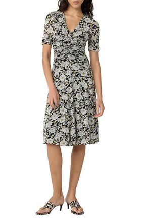 Diane Von F&uuml;rstenberg Koren Reversible Ruched Mesh Dress in Biba Rose Mini Black at Nordstrom, Size Xx-Small