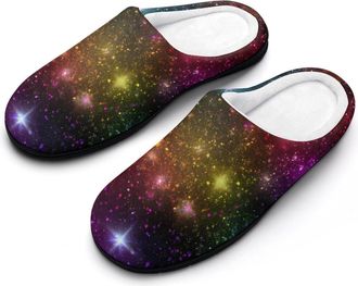 Generic Rainbow Glitter Funny Mens Cotton Slippers Soft Non-Slip Rubber Sole House Slipper Indoor Outdoor