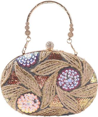 Generic Glitter Evening Bag with Chain, Glitter Embroidery Clutch Handbag, Portable Wrist Bag Shiny Crossbody Shoulder Bag for Women(Gold)