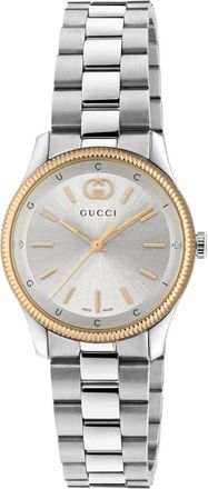 Gucci 29 mm roestvrijstalen kast- ros&eacute;goud vergulde lunet- zilveren wijzerplaat- roestvrijstalen armband- quartz uurwerk - Dames - Horloges - Grijs - ONE Si