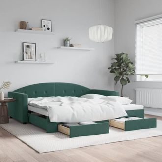 vidaXL Sof&aacute; Cama Nido Con Cajones Terciopelo Verde Oscuro 100x200 Cm Vidaxl