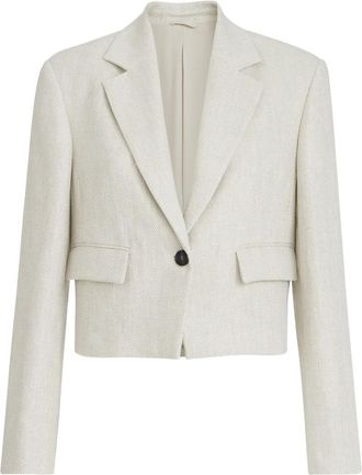 Brunello Cucinelli chevron-pattern cropped blazer - women - Linen/Flax/Cotton - 48 - Neutrals