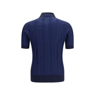 Brunello Cucinelli Mens Blue Cotton Polo Shirt
