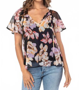 Lovestitch Charlotte Floral Tie Front Top In Lilac Black