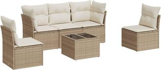 vidaXL Juego De Sof&aacute;s Jard&iacute;n Con Cojines 6 Pzas Rat&aacute;n Sint&eacute;tico Beige Vidaxl