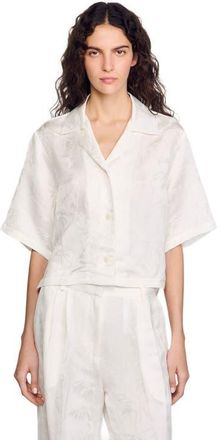 Sandro Cropped shirt with jacquard flowers in White at Nordstrom, Size X-Large