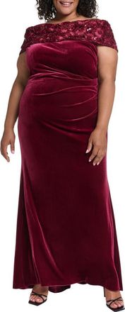Eliza J Ruched Off the Shoulder Velvet Gown in Wine at Nordstrom, Size 22W