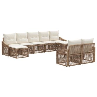 vidaXL Conjunto De Sof&aacute;s De Jard&iacute;n 9 Pcs Beige Rat&aacute;n Sint&eacute;tico Vidaxl