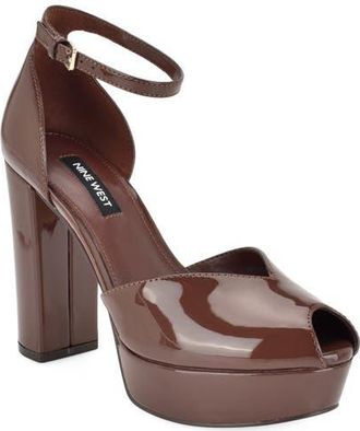 Nine West Keela Platform Ankle Strap Pump in Brown at Nordstrom, Size 7.5