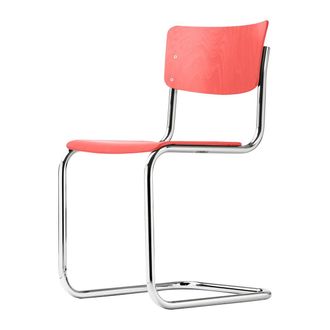 Thonet S 43 Stuhl, Chrom / Buche korallrot gebeizt (TP 233)