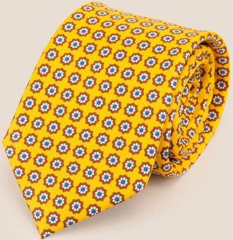 Oswin Hyde Mens Yellow Floral Print Silk Tie