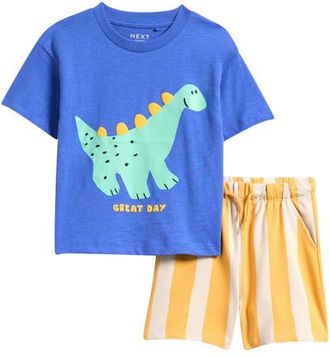 Next Kids Dinosaur Graphic T-Shirt & Shorts Set in Blue at Nordstrom, Size 6-7Y