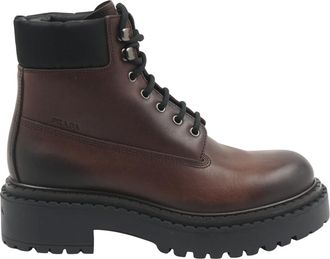 Prada Lace-up Boots, male, Brown, Size: 7 1/2 US Leather Lace-up Boots