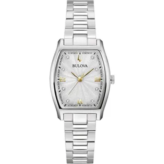 Bulova Tonneau Diamond Accent Bracelet Watch, 26mm in Silver at Nordstrom Rack