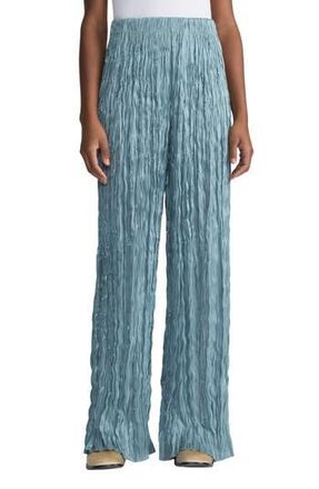 Lafayette 148 New York Parkside Pliss&eacute; Satin Wide Leg Pants in Lagoon Green at Nordstrom Rack, Size X-Small