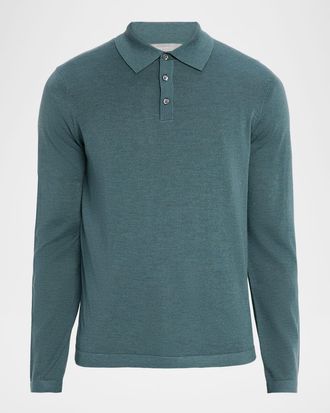 Neiman Marcus Mens Cashmere and Silk Knit Polo Sweater