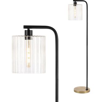 Jonathan Y Designs Easton 60.75 Modern Minimalist Metal/Ribbed Glass LED Floor Lamp, Brass Gold/Black at Nordstrom