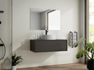 Vente-Unique Mobile per bagno sospeso con lavabo singolo tondo 94 cm Antracite - TEANA II