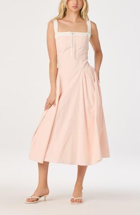 ASTR the Label Hazel Ticking Stripe Midi Dress in Pink Stripe at Nordstrom, Size X-Large