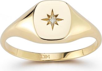 Ember Fine Jewelry 14K Gold Diamond Star Signet Ring - 0.01ct. at Nordstrom Rack, Size 8