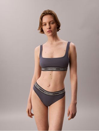 Calvin Klein Womens Icon Cotton Modal Stripe Rib Unlined Bralette - Blue - XL