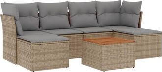 vidaXL Juego De Sof&aacute;s Jard&iacute;n Con Cojines Beige Mezcla 7 Pzas Rat&aacute;n Pe Vidaxl