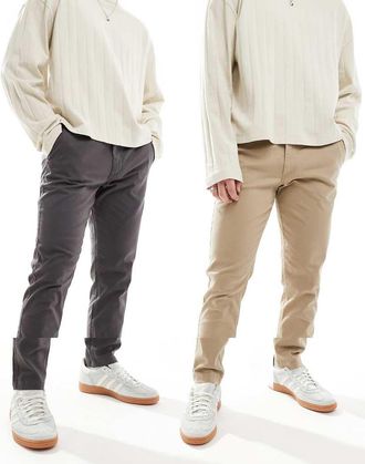 Jack & Jones Confezione da 2 paia di chino beige e grigio scuro-Multicolore