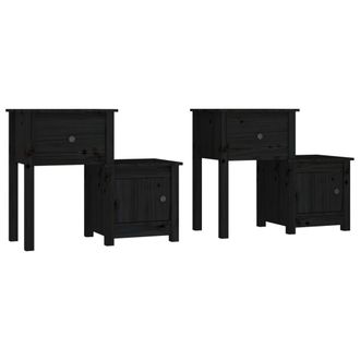 vidaXL Comodini 2 Pz Neri 79,5x38x65,5 Cm In Legno Massello Di Pino - Vidaxl