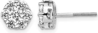 Diamond2Deal 14K White Gold 1 1/10 ct Lab Grown Diamond Cluster Screwback Stud Earrings VS Clarity, G-H Color