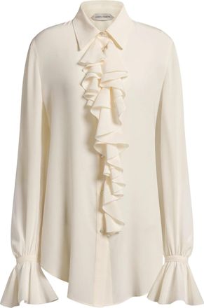 Alberta Ferretti Ruffled Cascading Flared Cuffs Acetate-Silk Blouse