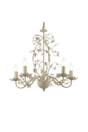 Netlighting Lullaby 5 Light Multi Arm Ceiling Pendant Flower Design Cream With Brushed Gold Pearl Effect Acrylic E14