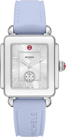 Michele Deco Sport Mid Silicone Strap Watch, 29mm x 31mm in Blue /Silver at Nordstrom