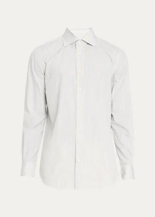 Cesare Attolini Mens Cotton Multi-Stripe Classic Fit Sport Shirt